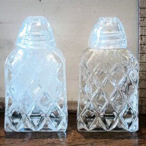 Vintage Square Criss Cross Cut Glass Salt and Pepper Shakers
